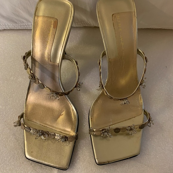 nine west gold sandals heels